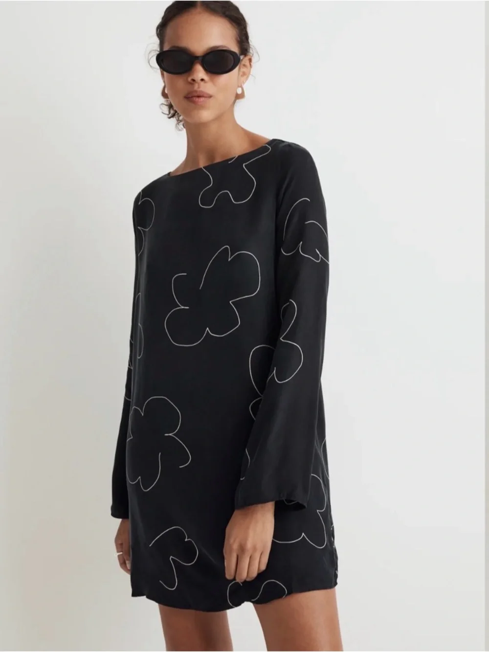 Madewell Black Mini Dress with White Floral Outline